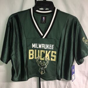 Milwaukee Bucks Football Jersey Womens Small NBA Basketball Green Cropped Top